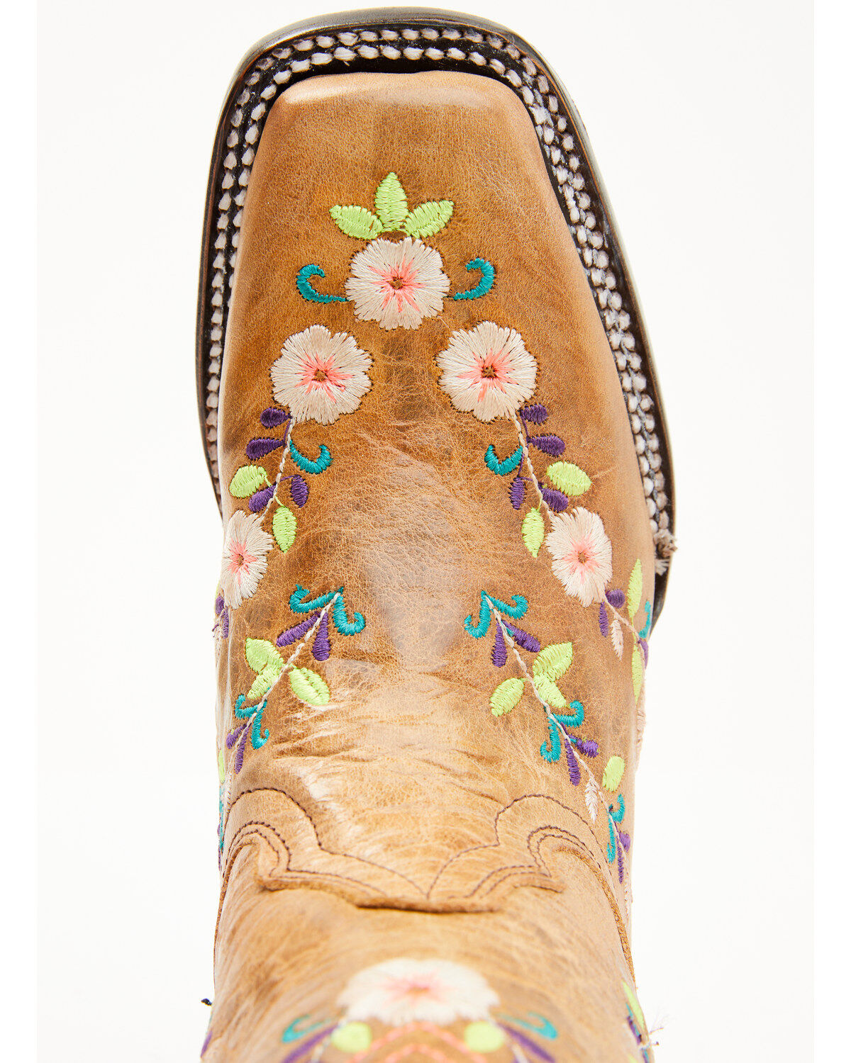 Image #7 - Corral Girls' Floral Embroidered Blacklight Western Boots - Square Toe, Honey, hi-res