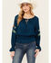 Image #1 - Shyanne Women's Challis Embroidered Long Sleeve Blouse, Dark Blue, hi-res