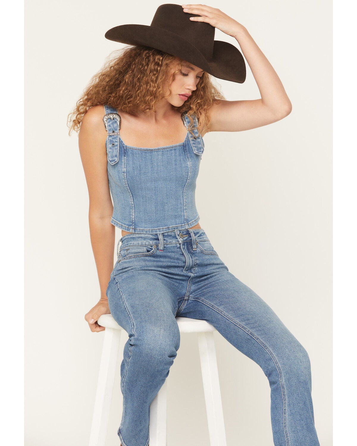 Idyllwind Women's Arrowhead Denim Buckle Bustier, Medium Wash, hi-res