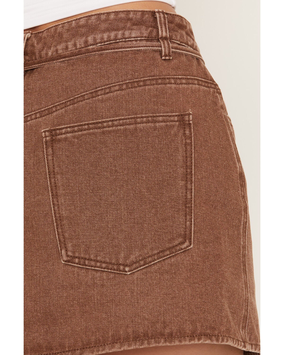 Image #5 - Ashley Women's Boot Barn Exclusive Washed Denim Tie-Front Mini Skirt, Lt Brown, hi-res