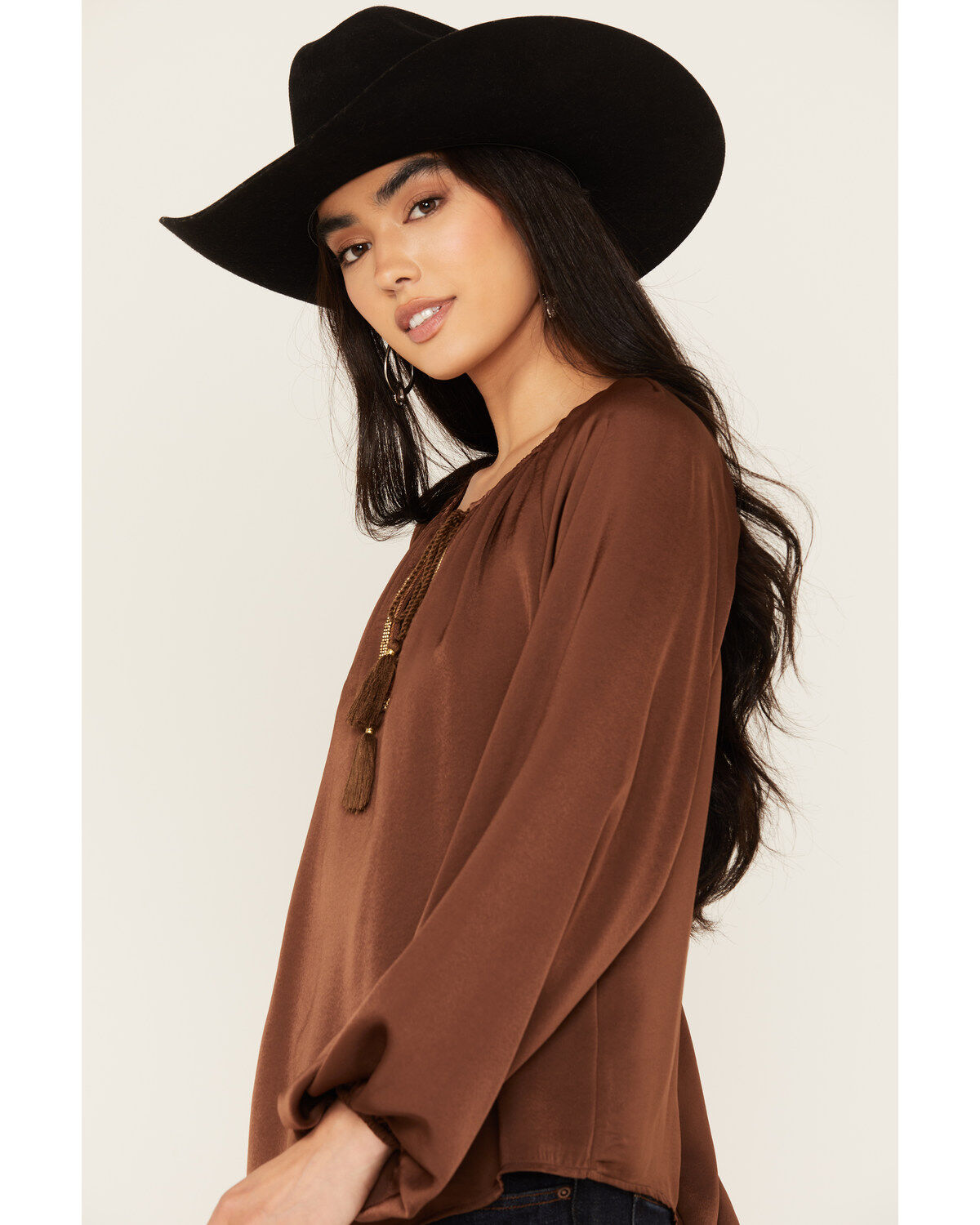 Image #3 - Shyanne Women's Washed Satin Tunic Blouse, Medium Brown, hi-res