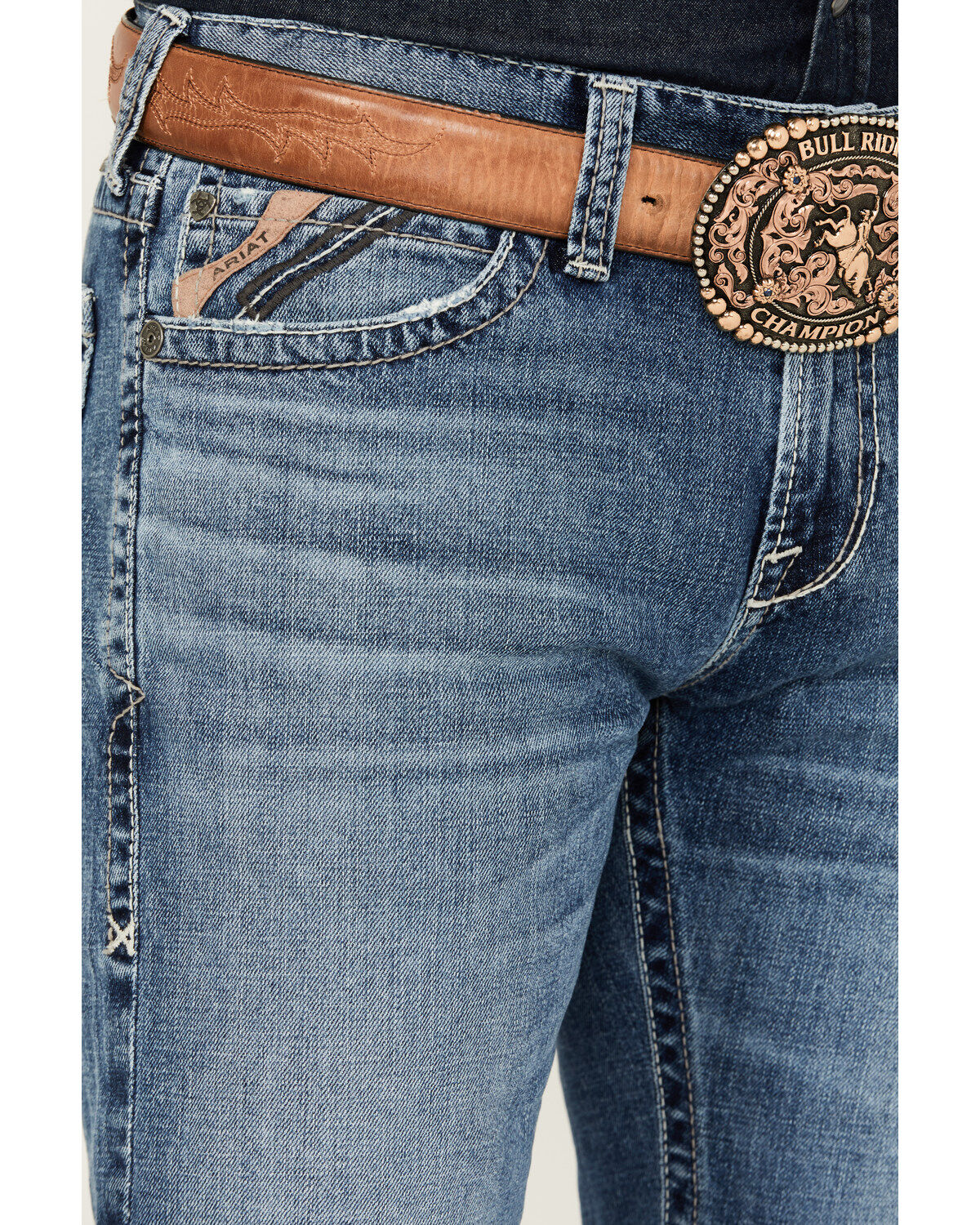 Image #2 - Ariat Men's M7 Peconic Remming Medium Wash Slim Straight Stretch Jeans, Medium Wash, hi-res