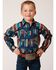 Image #1 - Roper Boys' Vintage Style Vertical Southwestern Print Long Sleeve Snap Western Shirt, Blue, hi-res