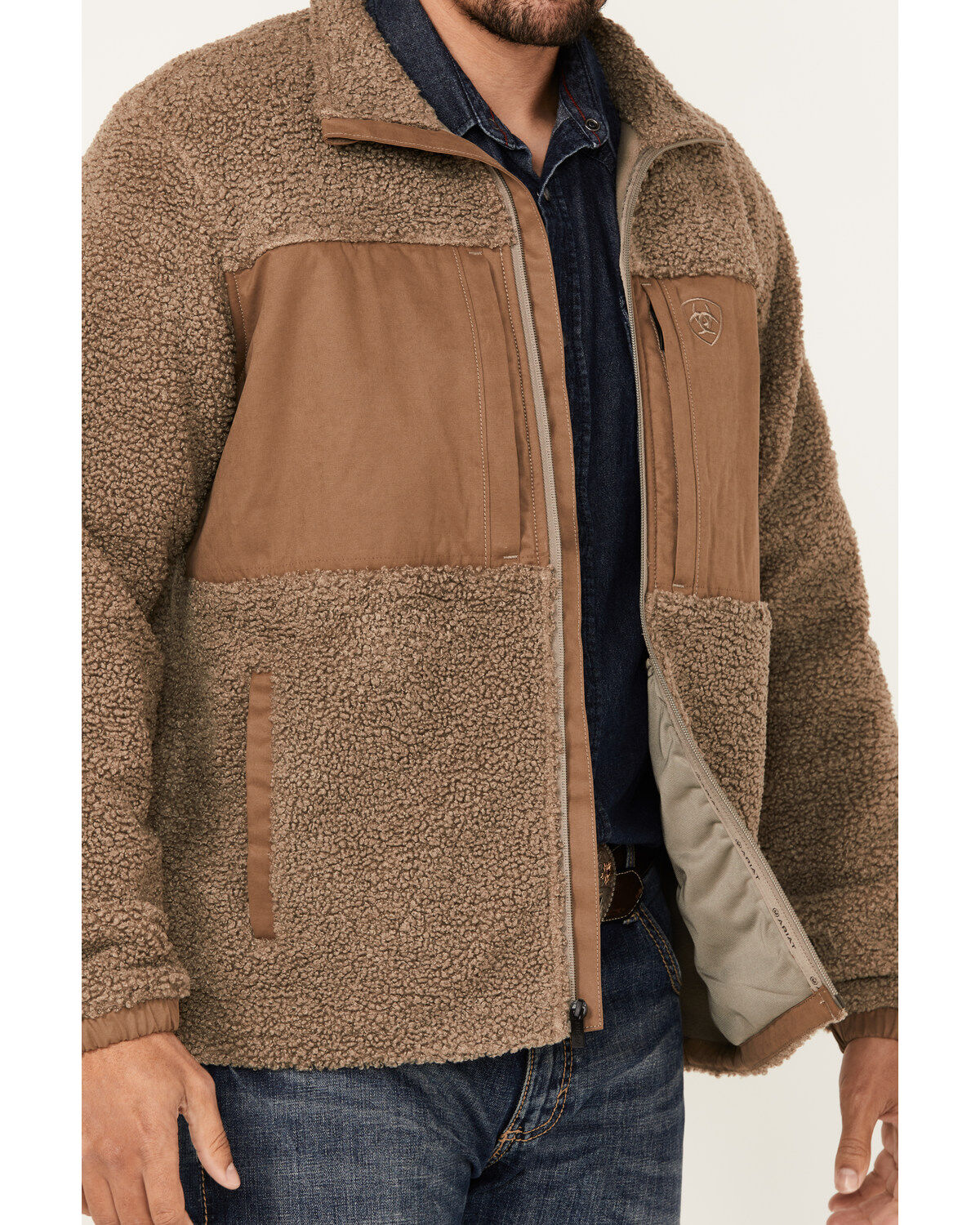 Image #3 - Ariat Men's Odessa Sherpa Lightweight Jacket, Brown, hi-res