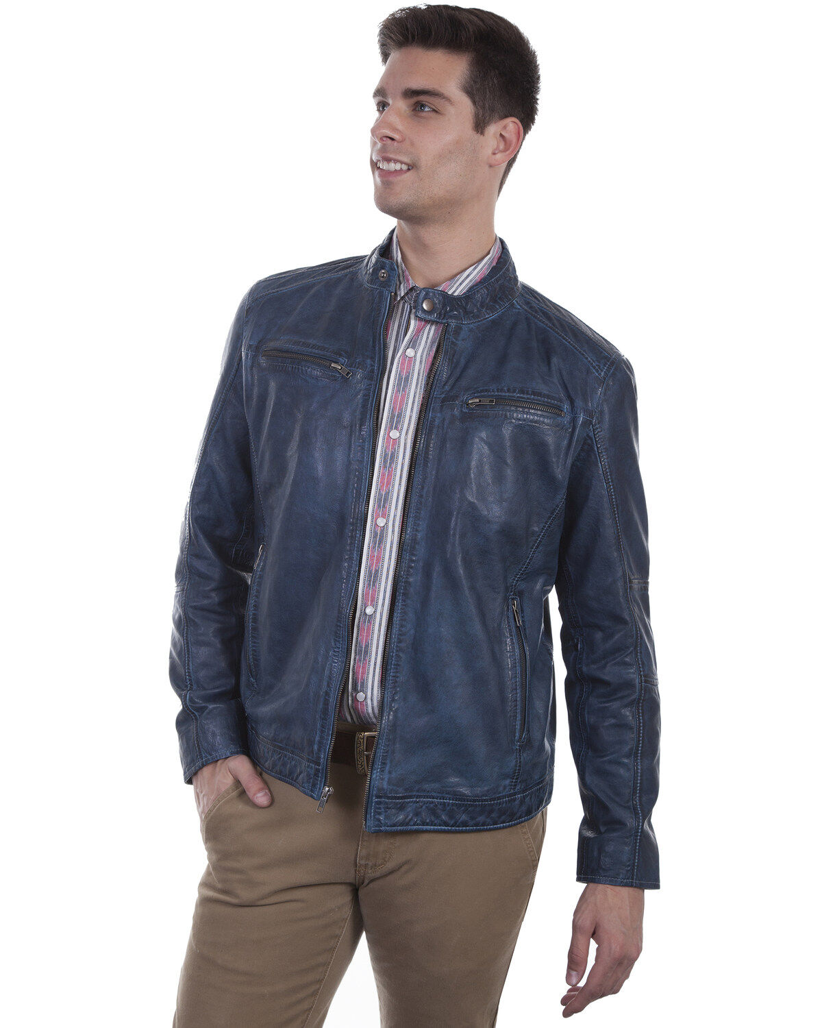 Scully Men's Denim Leather Jacket, Indigo, hi-res