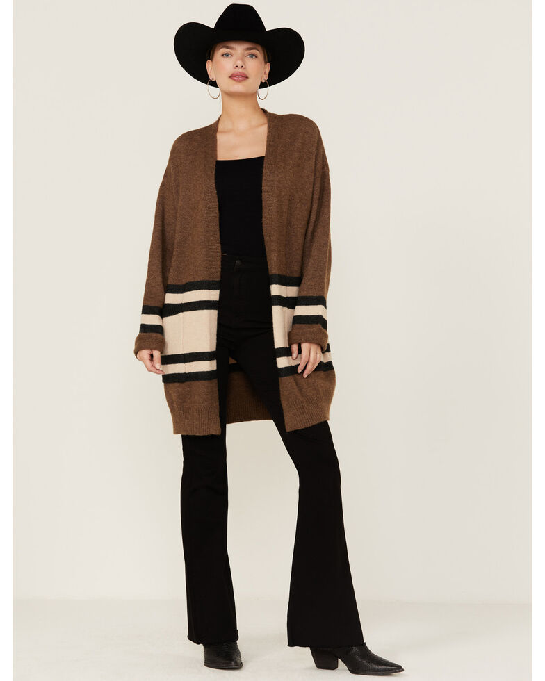 Lush Women's Colorblock Brown & Tan Cardigan Sweater, Brown, hi-res