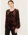 Image #1 - Shyanne Women's Burnout Velvet Peasant Lace-Up Top, Black, hi-res