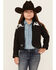 Image #1 - Cowgirl Hardware Girls' Cow Print Yoke Poly Shell Jacket, Black, hi-res