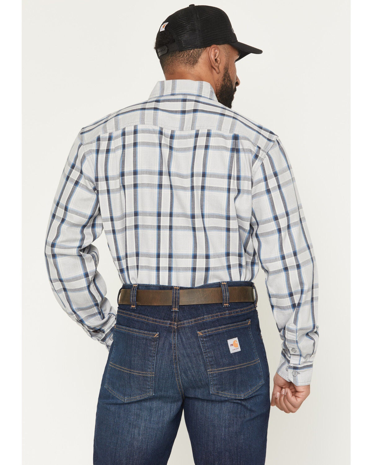 Image #4 - Carhartt Men's FR Plaid Print Long Sleeve Button-Down Work Shirt, Grey, hi-res