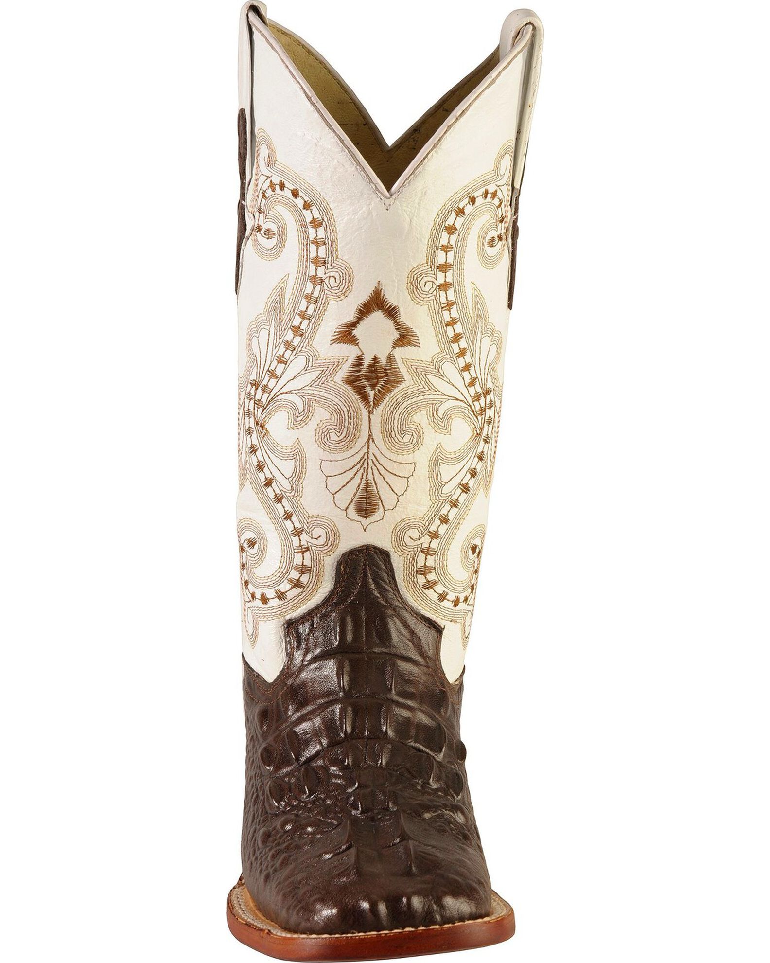 Image #4 - Ferrini Women's Hornback Caiman Print Western Boots - Broad Square Toe, Chocolate, hi-res