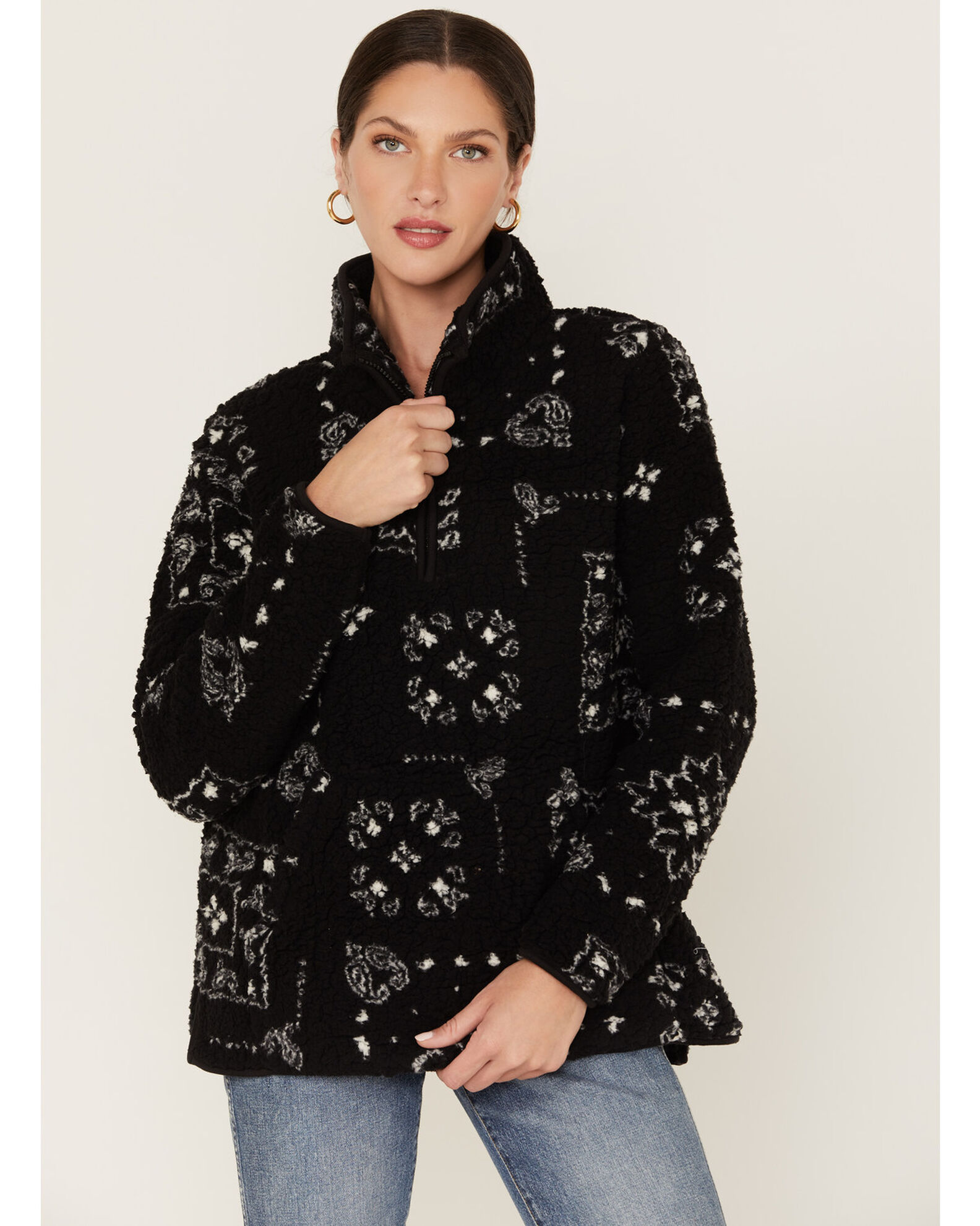 Wrangler Retro Women's Bandana Print Quarter-Zip Sherpa Pullover | Boot Barn