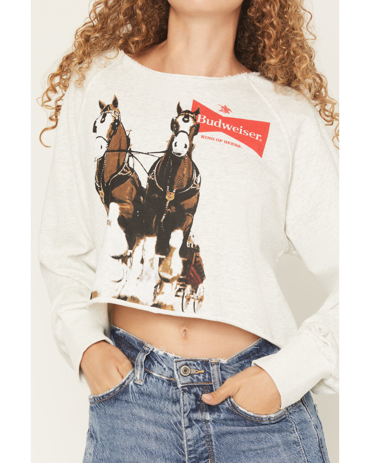 Image #3 - Budweiser Women's Cut Off Crew Neck Sweatshirt, White, hi-res