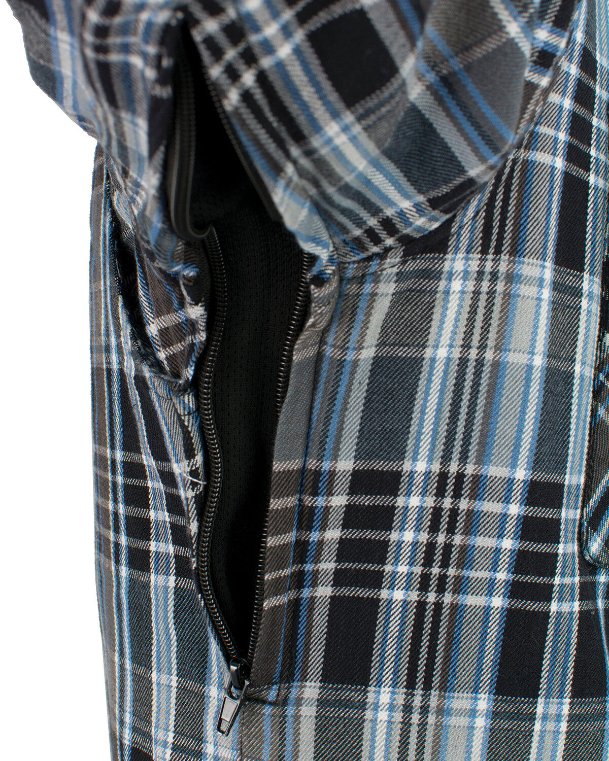 Image #4 - Milwaukee Performance Men's Black/White/Blue Aramid Flannel Biker Shirt, Black/blue, hi-res