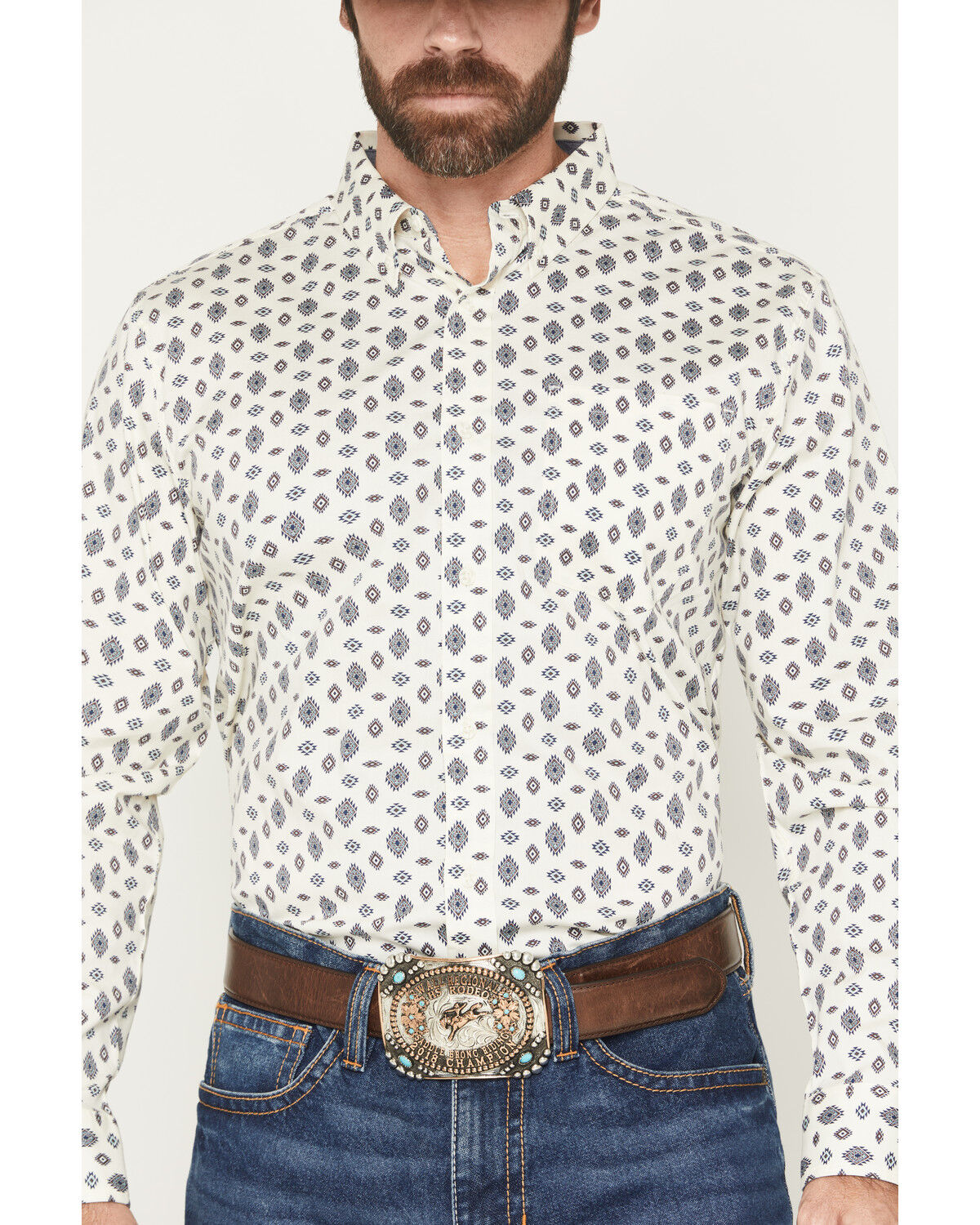 Image #3 - Cody James Men's Horizon View Southwestern Geo Print Long Sleeve Button-Down Stretch Western Shirt, Ivory, hi-res