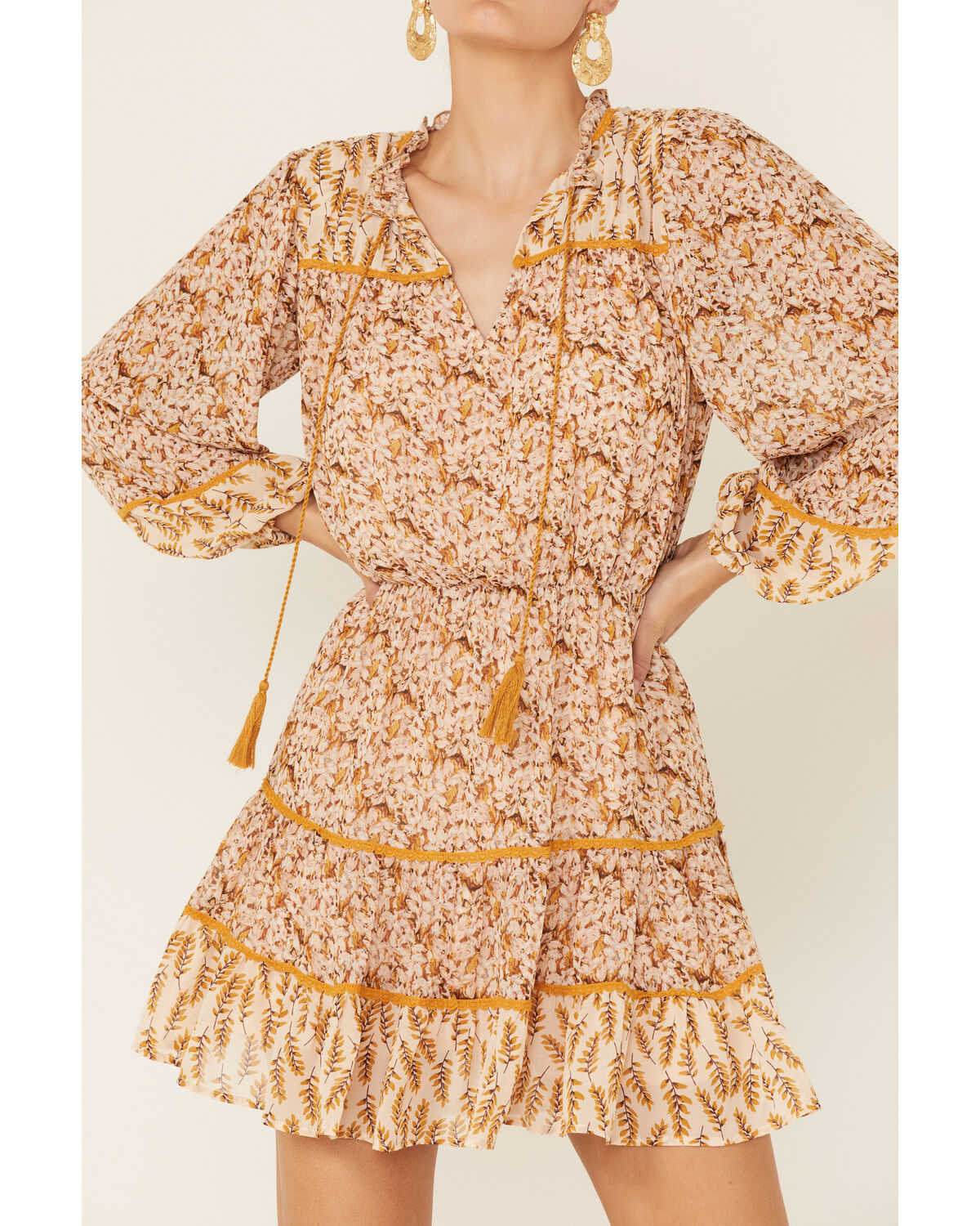Image #2 - Miss Me Women's Ditsy Floral Long Sleeve Peasant Mini Dress, , hi-res