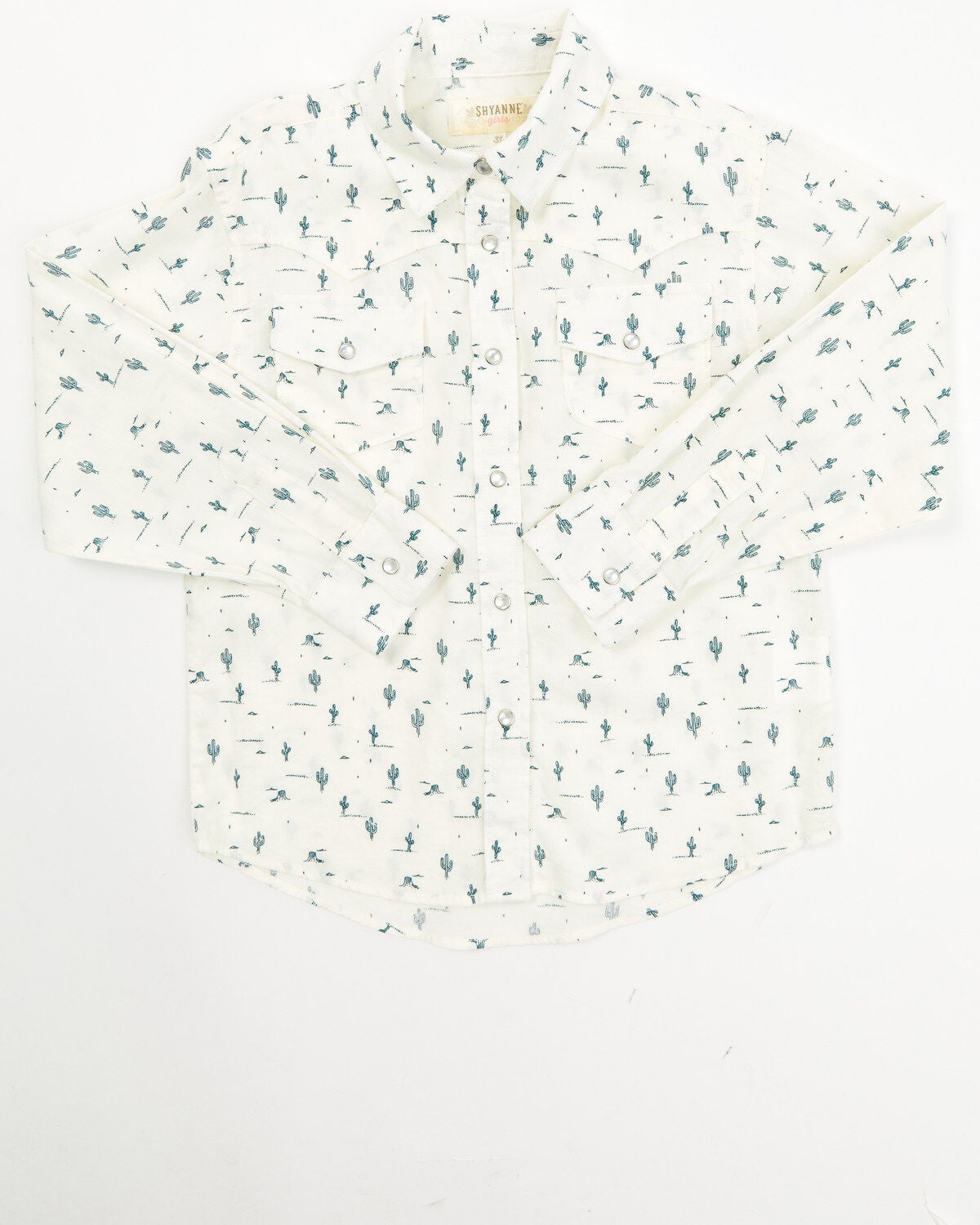Shyanne Toddler Girls' Cactus Print Western Pearl Snap Shirt, Ivory, hi-res