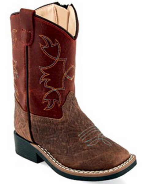 Old West Toddler Boys' Bull Hide Print Western Boots - Broad Square Toe, Brown, hi-res