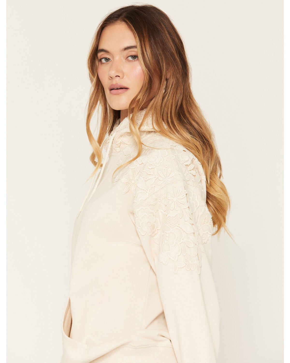 Image #2 - Shyanne Women's Crochet Lace Hoodie, Natural, hi-res
