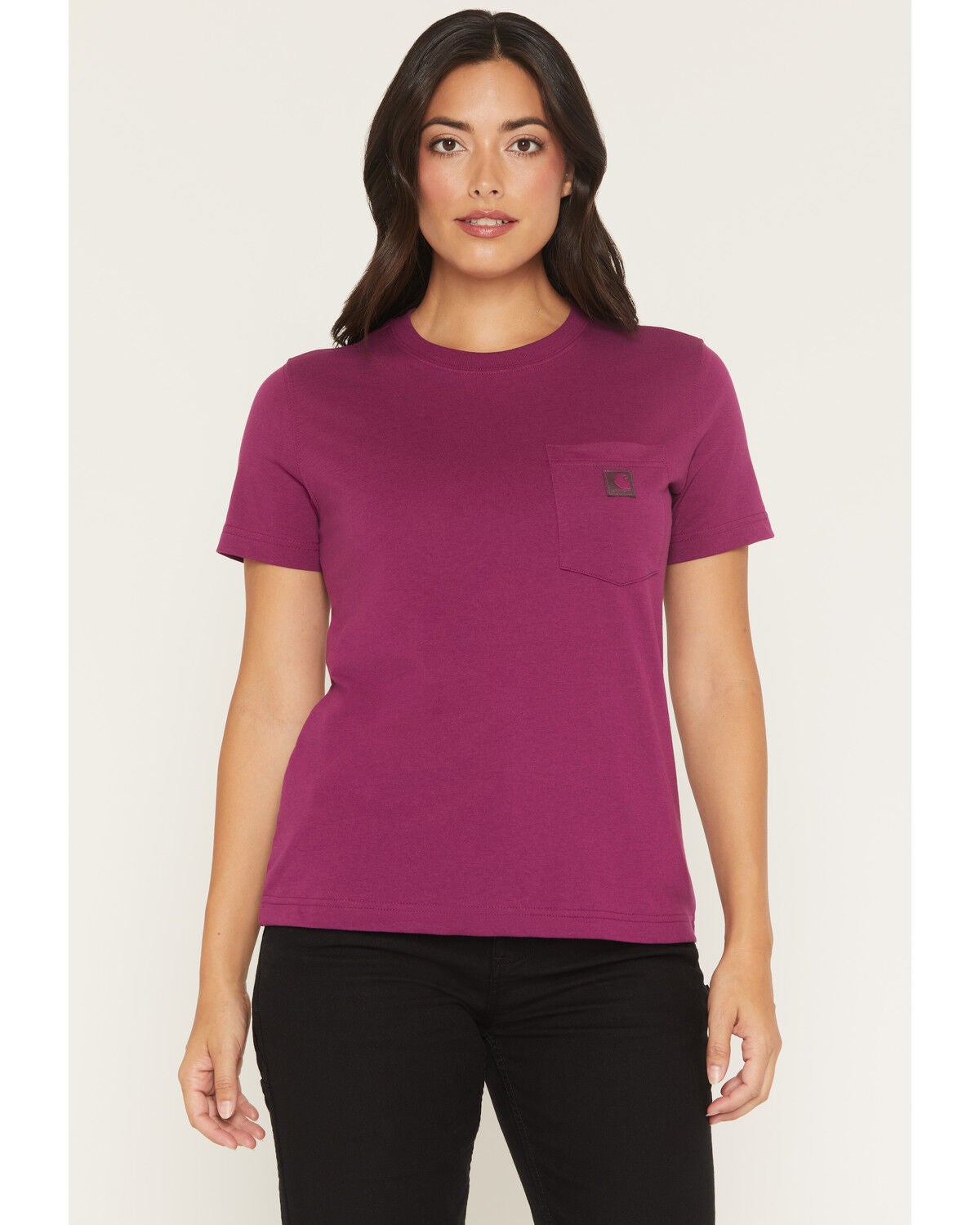 Carhartt Women's Relaxed Fit Lightweight Short Sleeve Pocket Tee, Maroon, hi-res