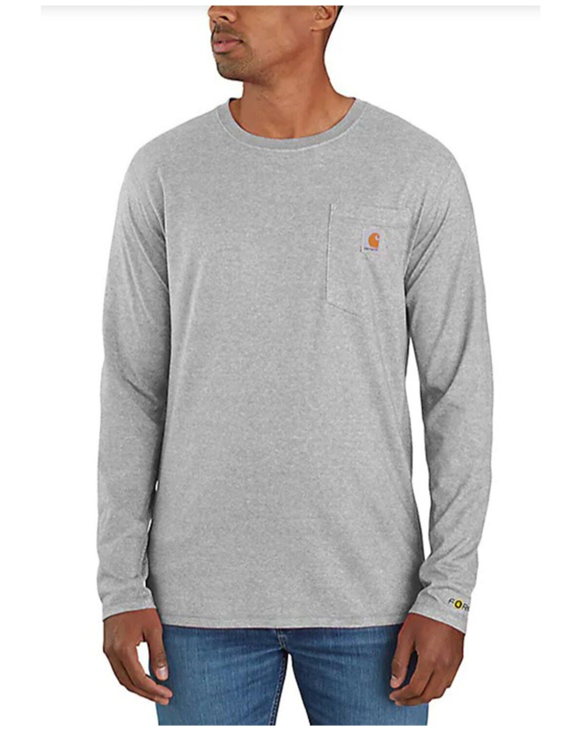 Carhartt Men's Force Relaxed Fit Midweight Long Sleeve Logo Pocket Work T-Shirt - Tall, Grey, hi-res