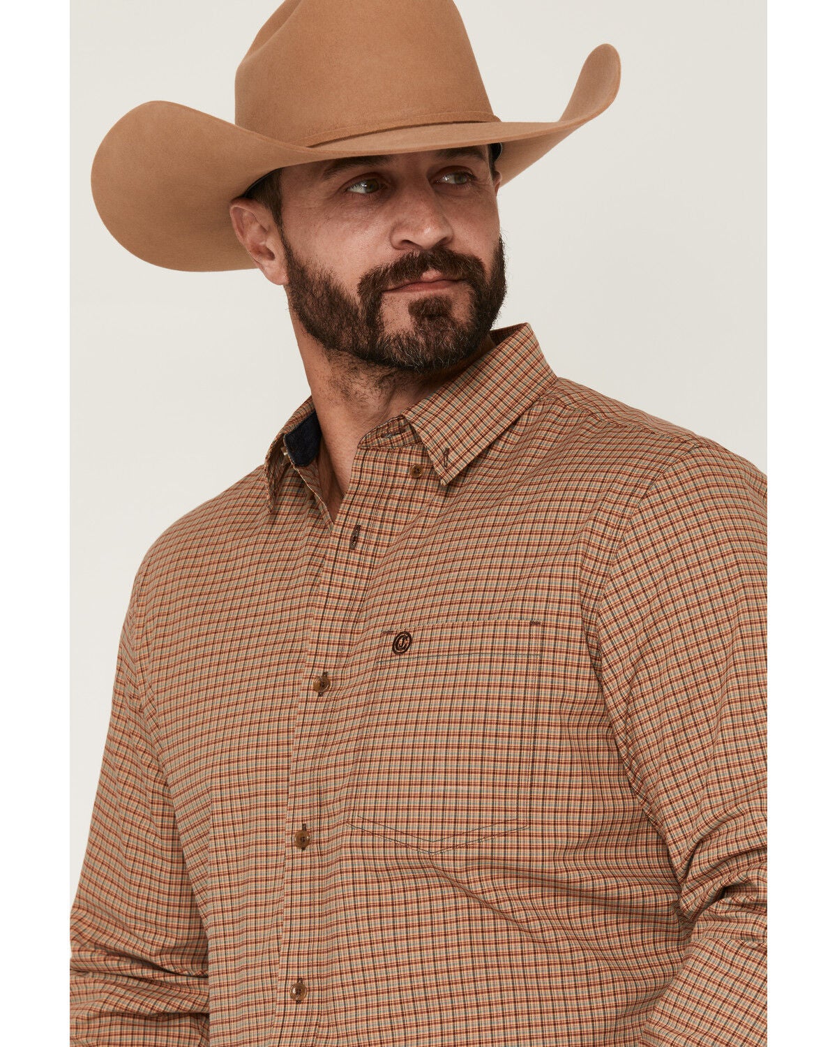 Image #2 - Cody James Men's Fold Nugget Plaid Print Long Sleeve Button-Down Stretch Western Shirt, Tan, hi-res