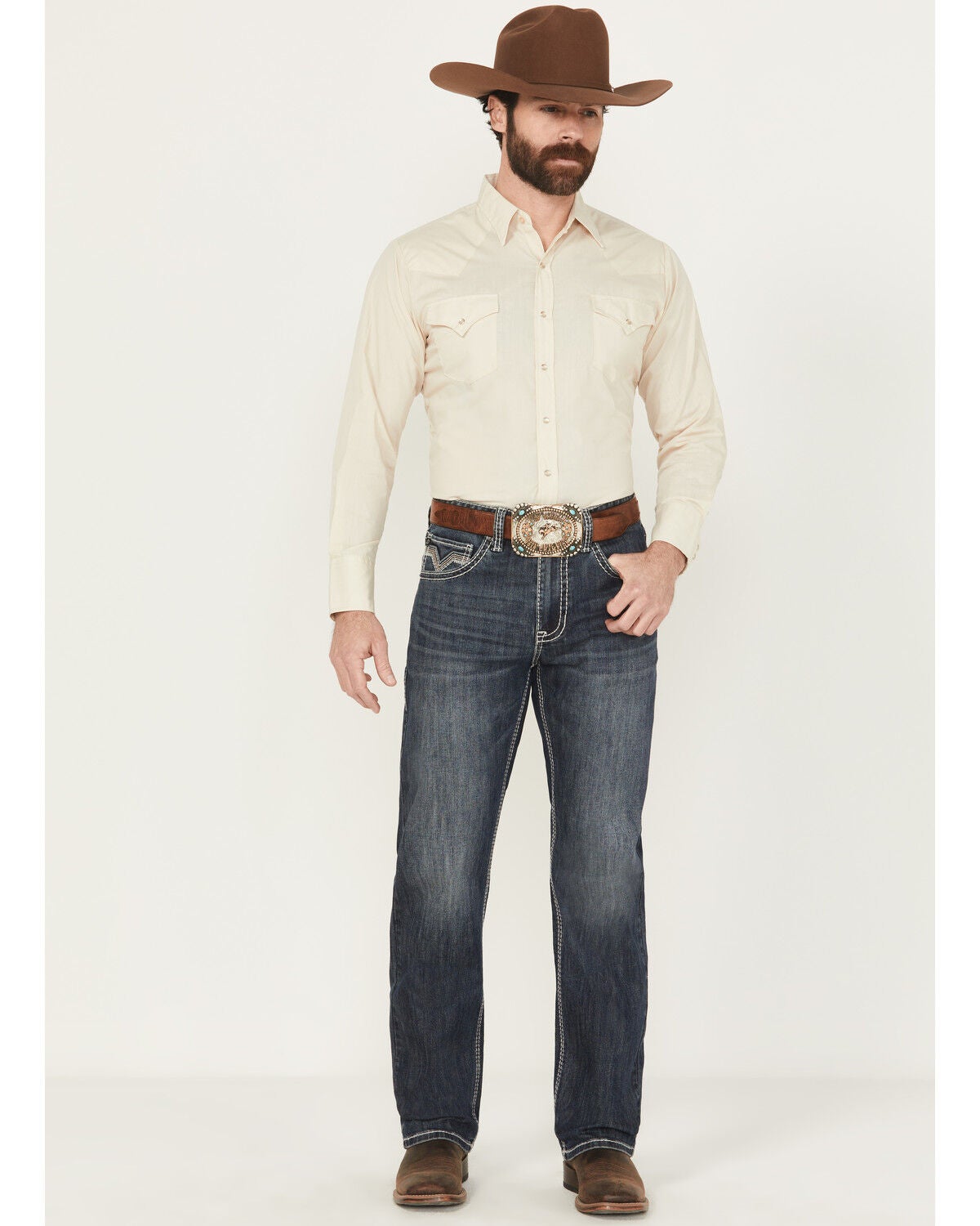 Rock & Roll Denim Men's Dark Wash Tapered Bootcut Stretch Denim Jeans, Dark Wash, hi-res