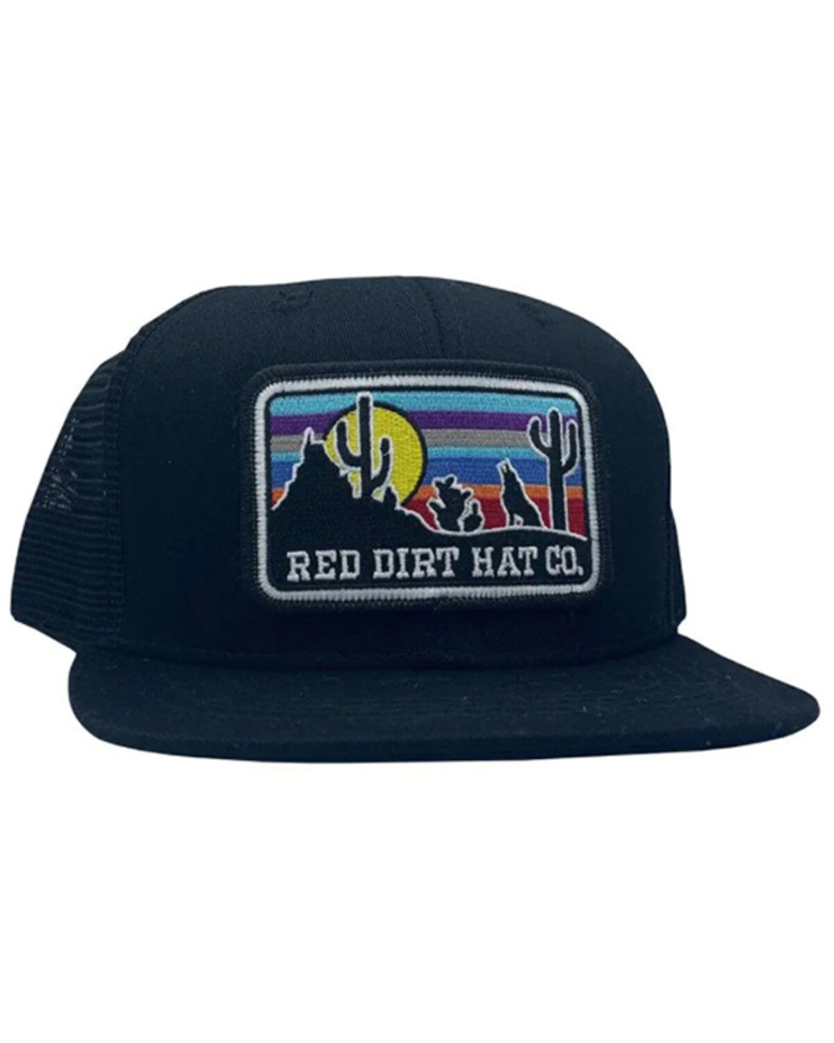 Image #1 - Red Dirt Hat Coyote Desert Scene Patch Mesh Back Ball Cap, Black, hi-res