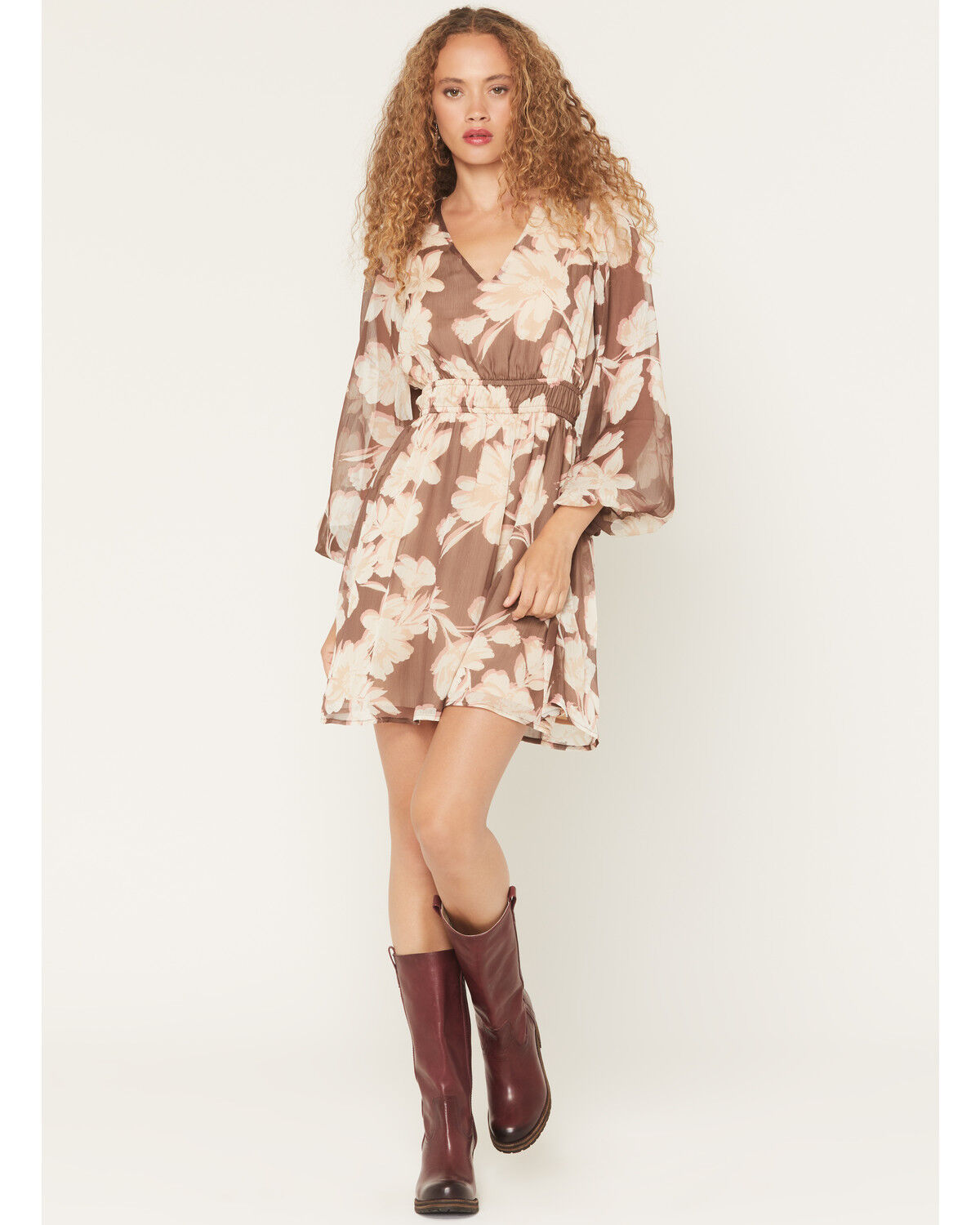 Shyanne Women's Floral Long Sleeve Crinkle Mini Dress