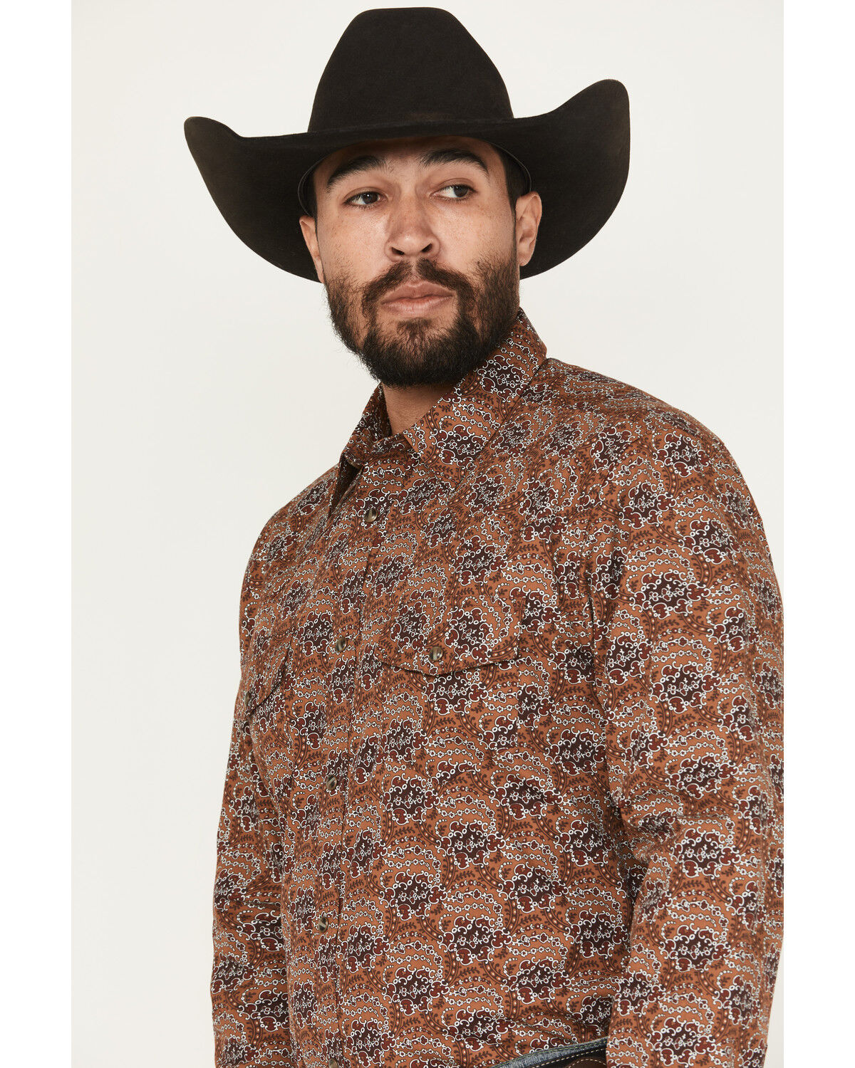 Image #2 - Gibson Trading Co Men's Rusted Still Floral Print Long Sleeve Snap Western Shirt, Rust Copper, hi-res