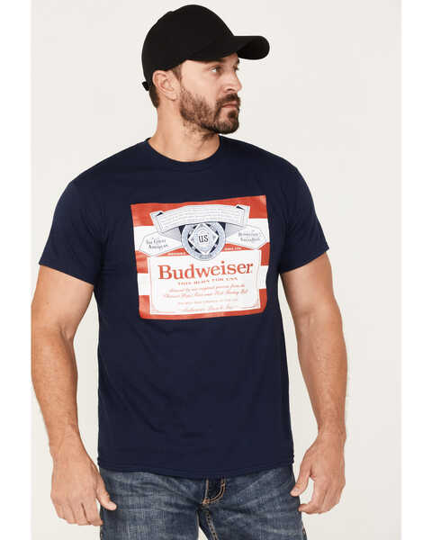 Brew City Beer Gear Men's Budweiser Patriotic Logo Short Sleeve T-Shirt, Navy, hi-res