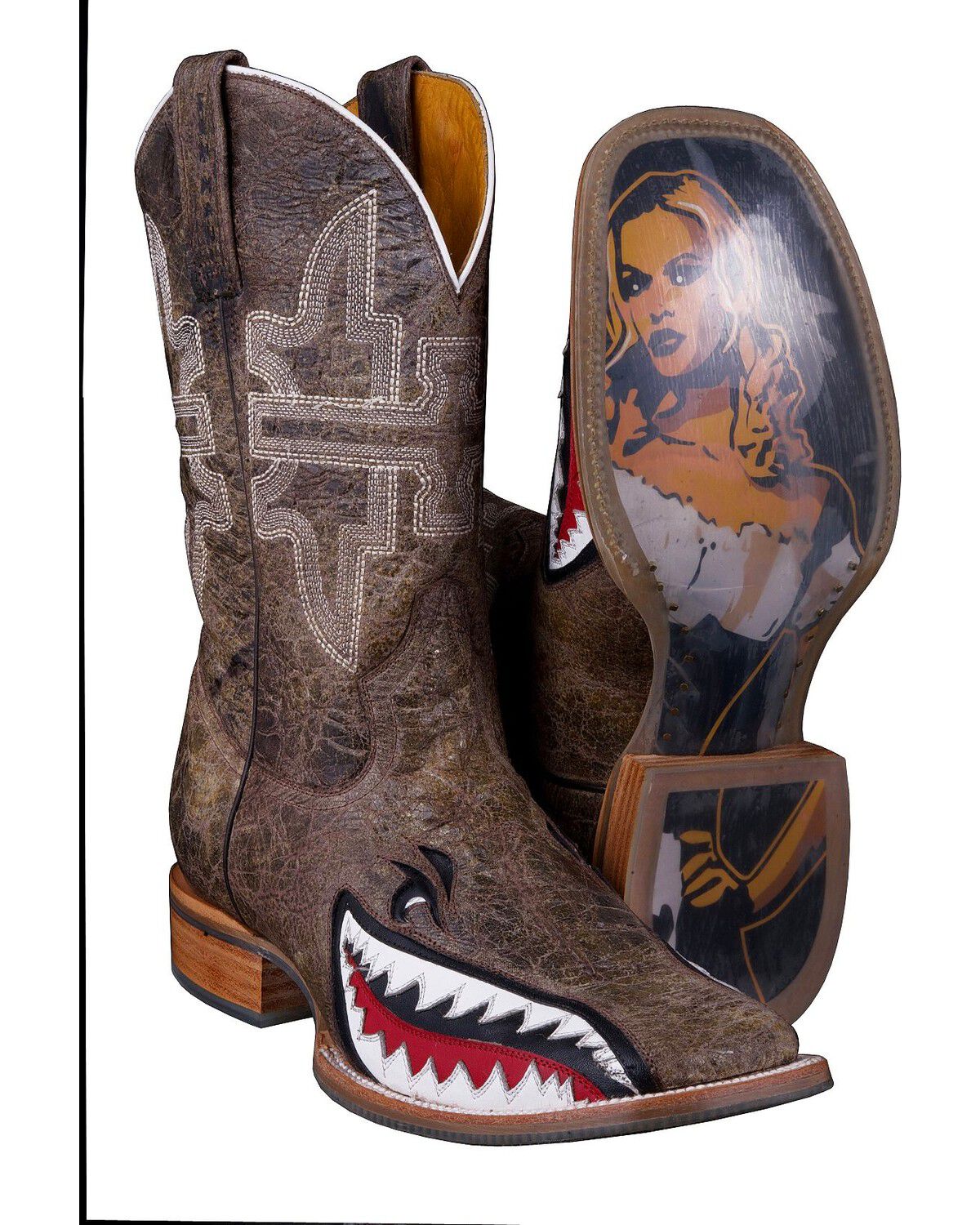Image #2 - Tin Haul Men's Gnarly Bite Western Boots - Broad Square Toe, Brn Bomber, hi-res