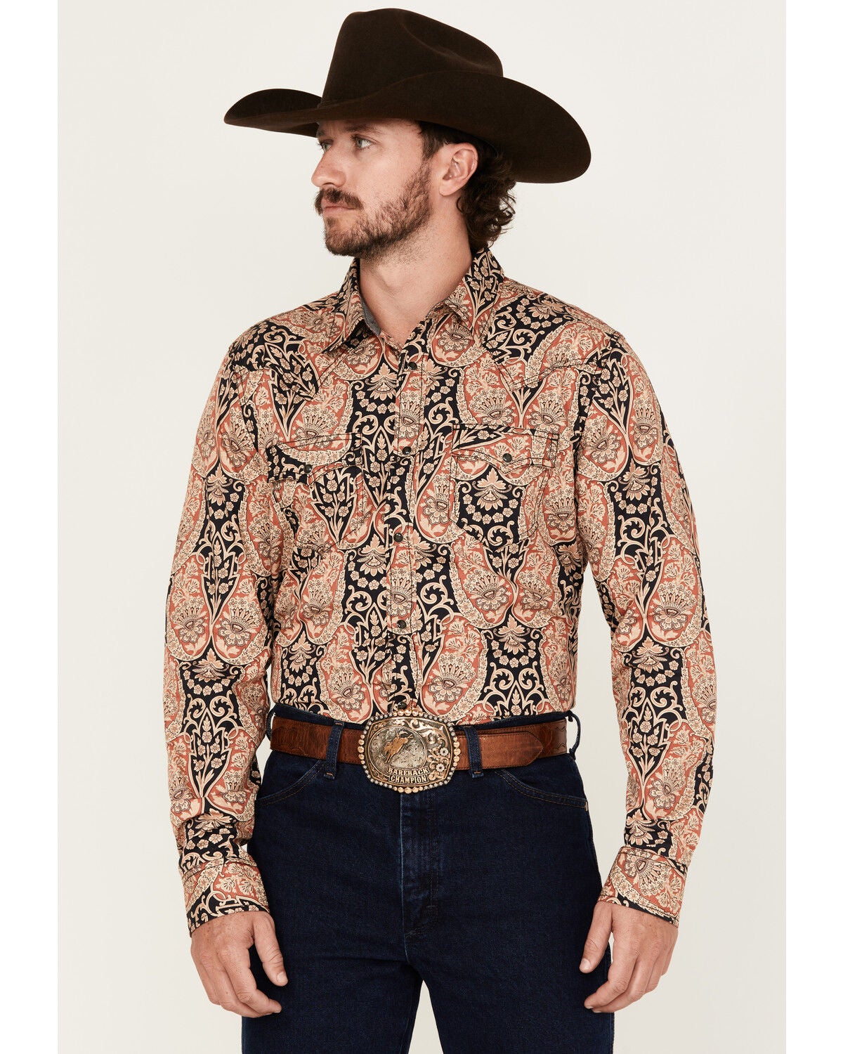 Cody James Men's Graysill Medallion Print Long Sleeve Snap Western Shirt, Black, hi-res