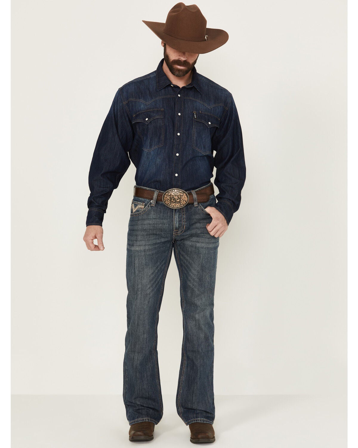 Rock & Roll Denim Men's Double Barrel Medium Wash Relaxed Straight Denim Jeans, Medium Wash, hi-res