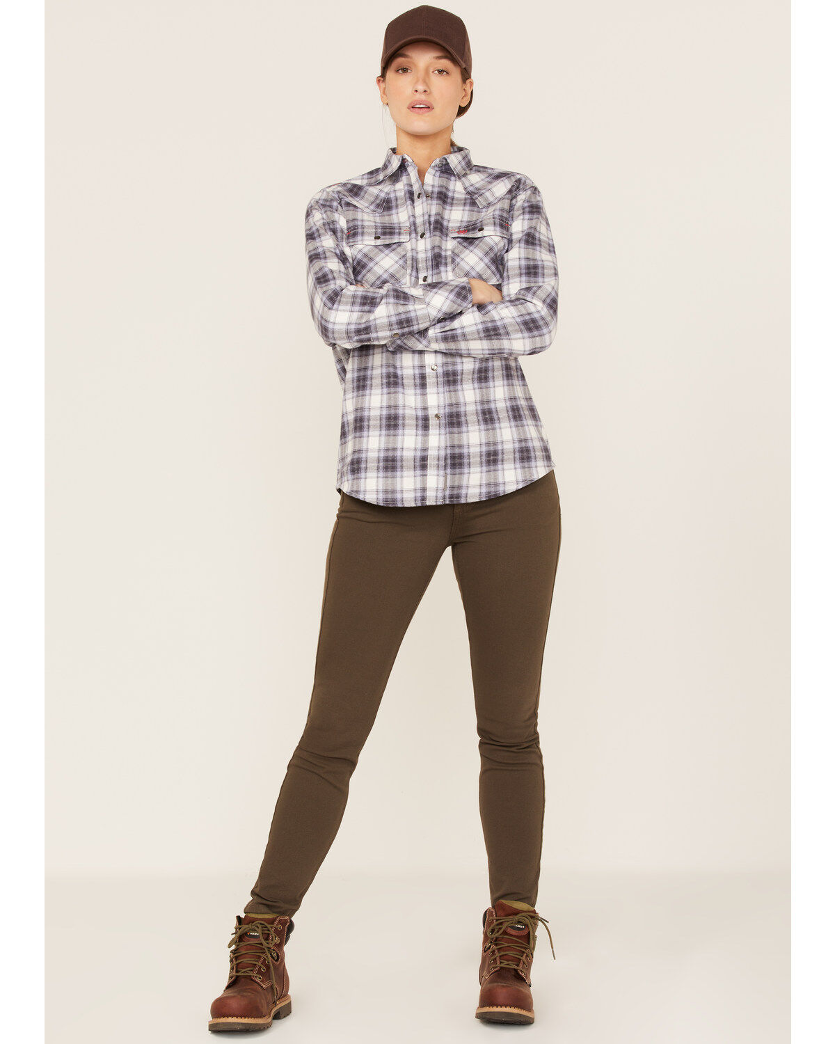 Image #2 - Ariat Women's FR Whitney Plaid Print Long Sleeve Pearl Snap Work Shirt, Lavender, hi-res