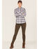 Ariat Women's FR Whitney Plaid Print Long Sleeve Pearl Snap Work Shirt , Lavender, hi-res