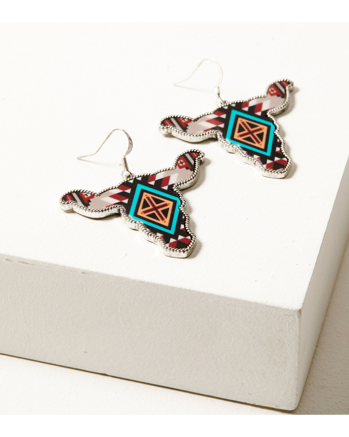 Image #2 - Shyanne Women's Longhorn Southwestern Print Earrings, Silver, hi-res