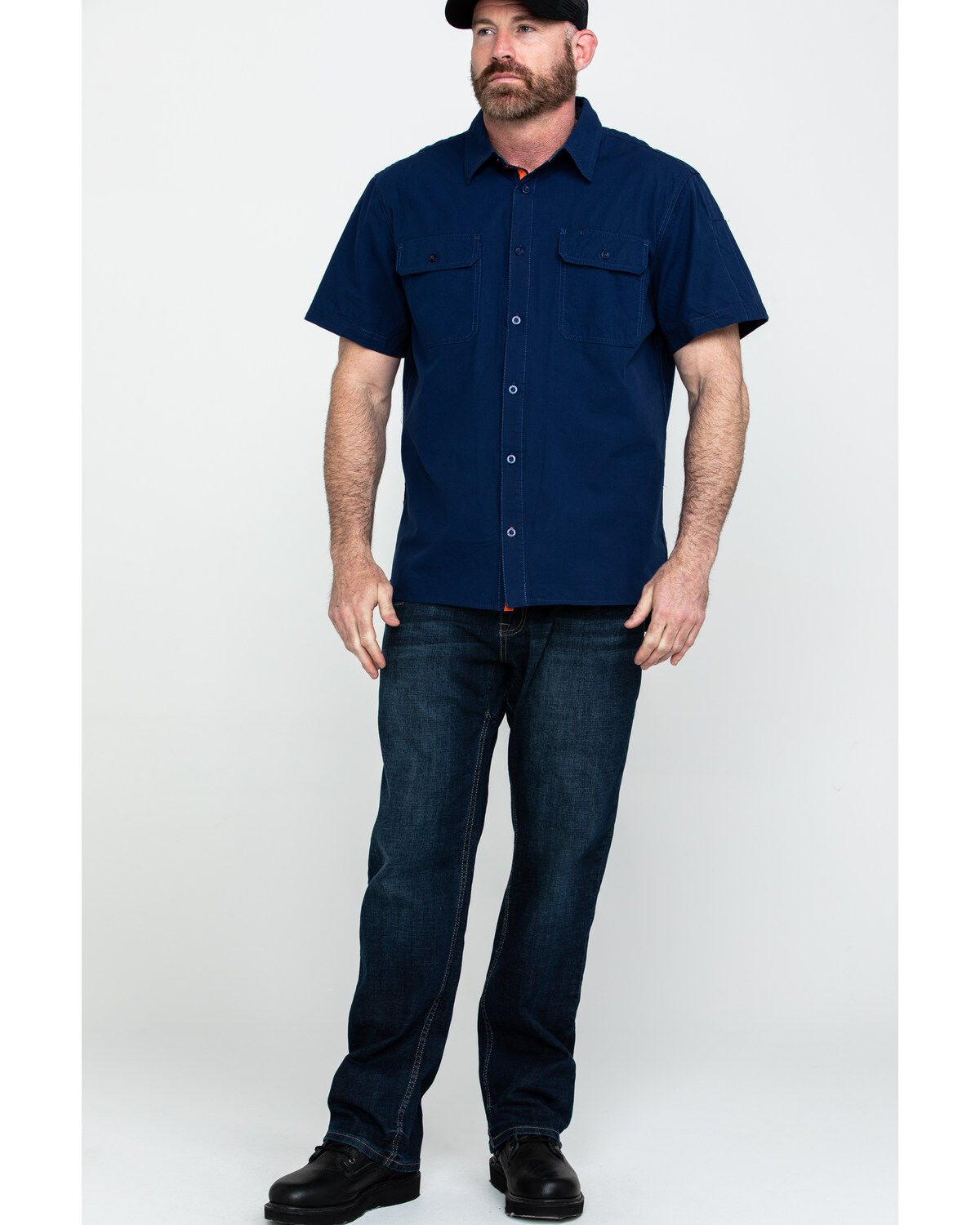Navy blue button up shirt mens short sleeve Outlet