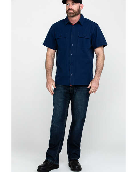 Image #6 - Hawx Men's Navy Solid Yarn Dye Two Pocket Short Sleeve Work Shirt - Tall , Navy, hi-res
