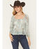 Image #1 - Ash & Violet Women's Boot Barn Exclusive Printed Long Sleeve Shirt, Teal, hi-res
