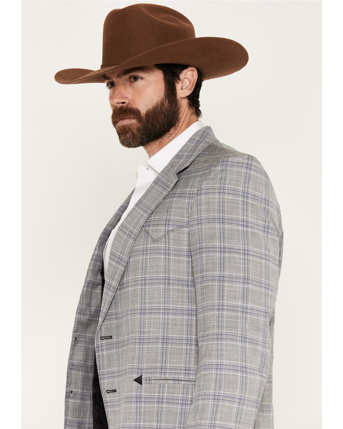 Image #2 - Circle S Men's Carson City Plaid Print Button-Down Sportcoat - Big, Light Grey, hi-res