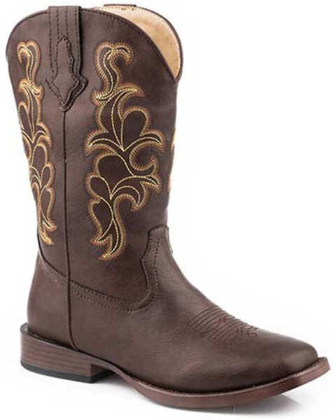 Roper Women's Cowboy Classic Faux Shaft Performance Western Boots - Square Toe , Brown, hi-res