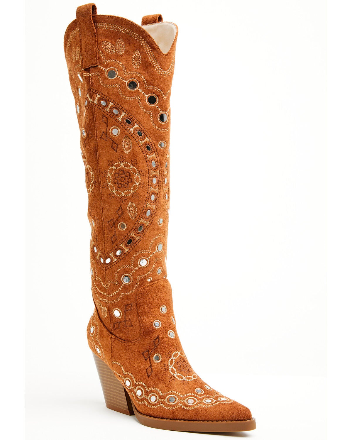 Azalea Wang Women's Aamina Tall Western Boots - Round Toe, Tan, hi-res