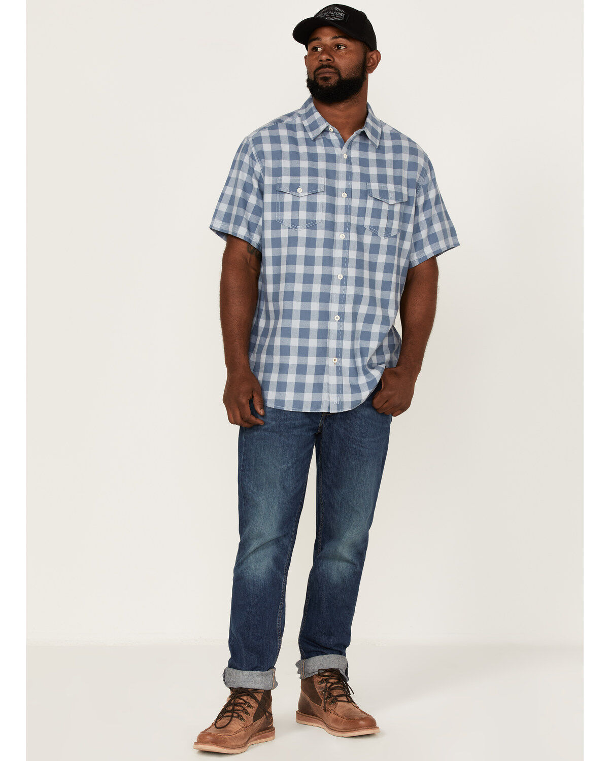 Image #2 - Brothers and Sons Men's Buffalo Check Plaid Short Sleeve Button Down Western Shirt, Indigo, hi-res