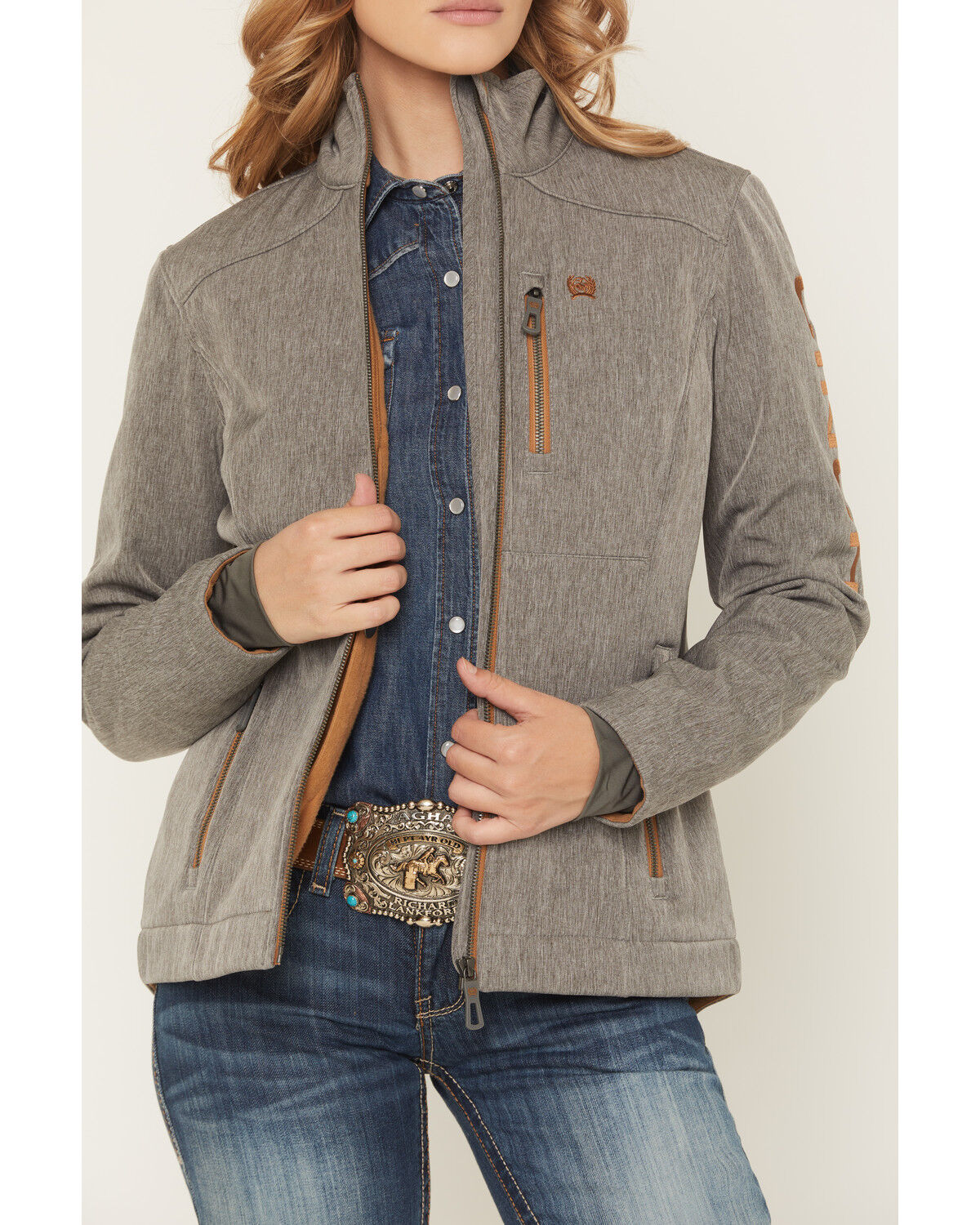 Image #3 - Cinch Women's Bonded Concealed Carry Softshell Jacket, Charcoal, hi-res