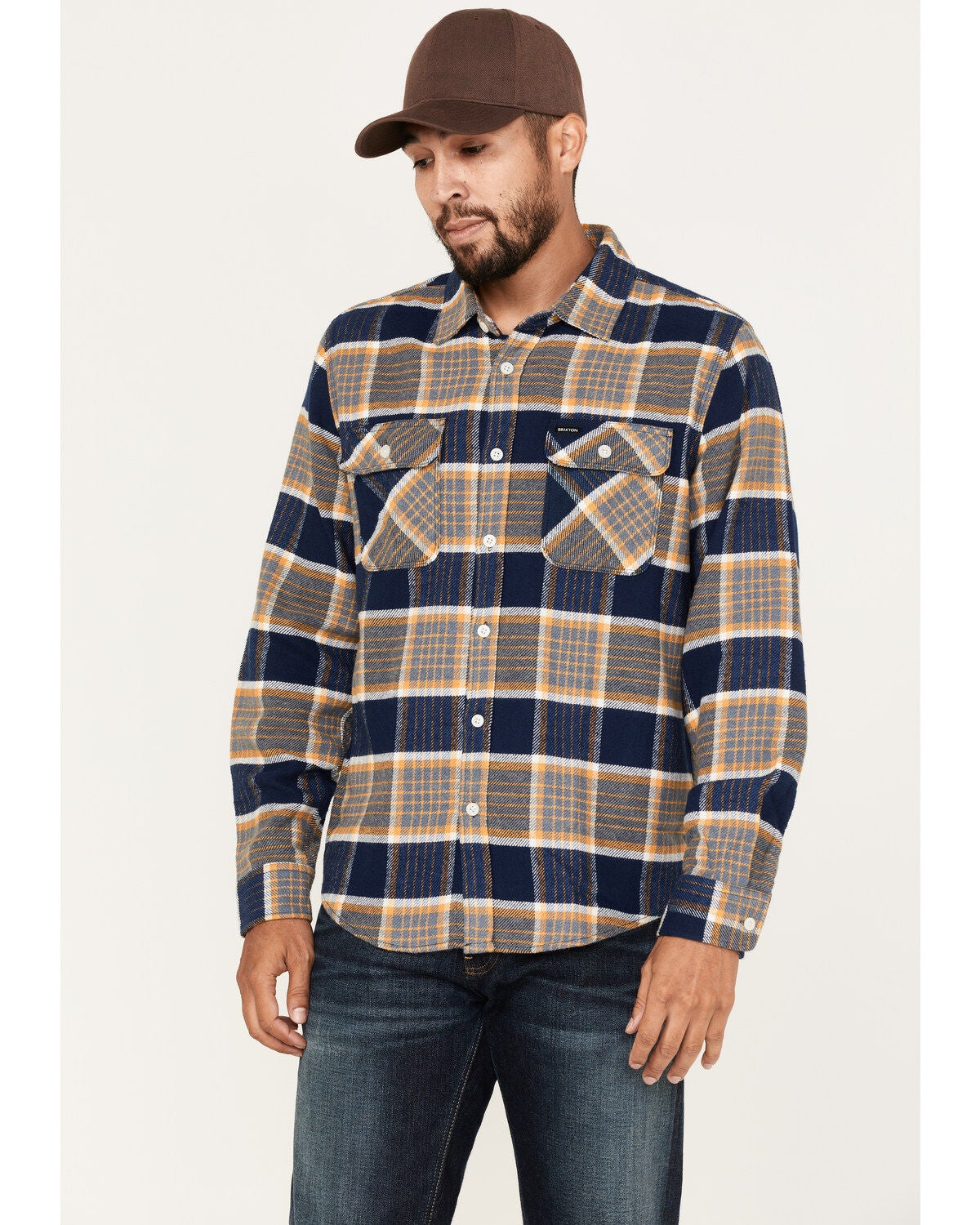 Brixton Men's Bowery Plaid Print Long Sleeve Button-Down Flannel Shirt, Blue, hi-res