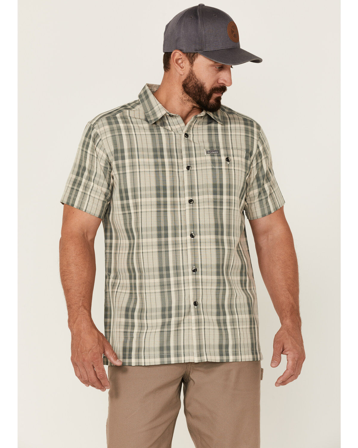 Image #1 - Columbia Men's Lakeside Trail Large Plaid Short Sleeve Button Down Western Shirt, Grey, hi-res