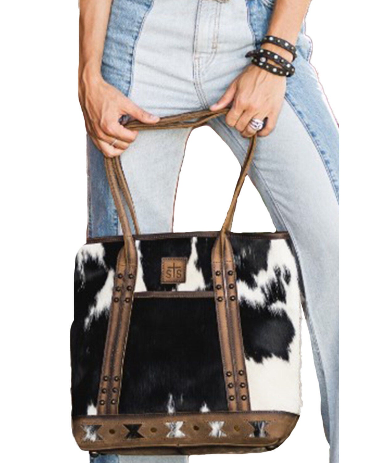 STS Ranchwear by Carroll Women's Roswell Cowhide Tote, Tan, hi-res