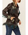 Scully Women's Brown & Turquoise Embroidered Yoke & Fringe Suede Leather Jacket, Brown, hi-res
