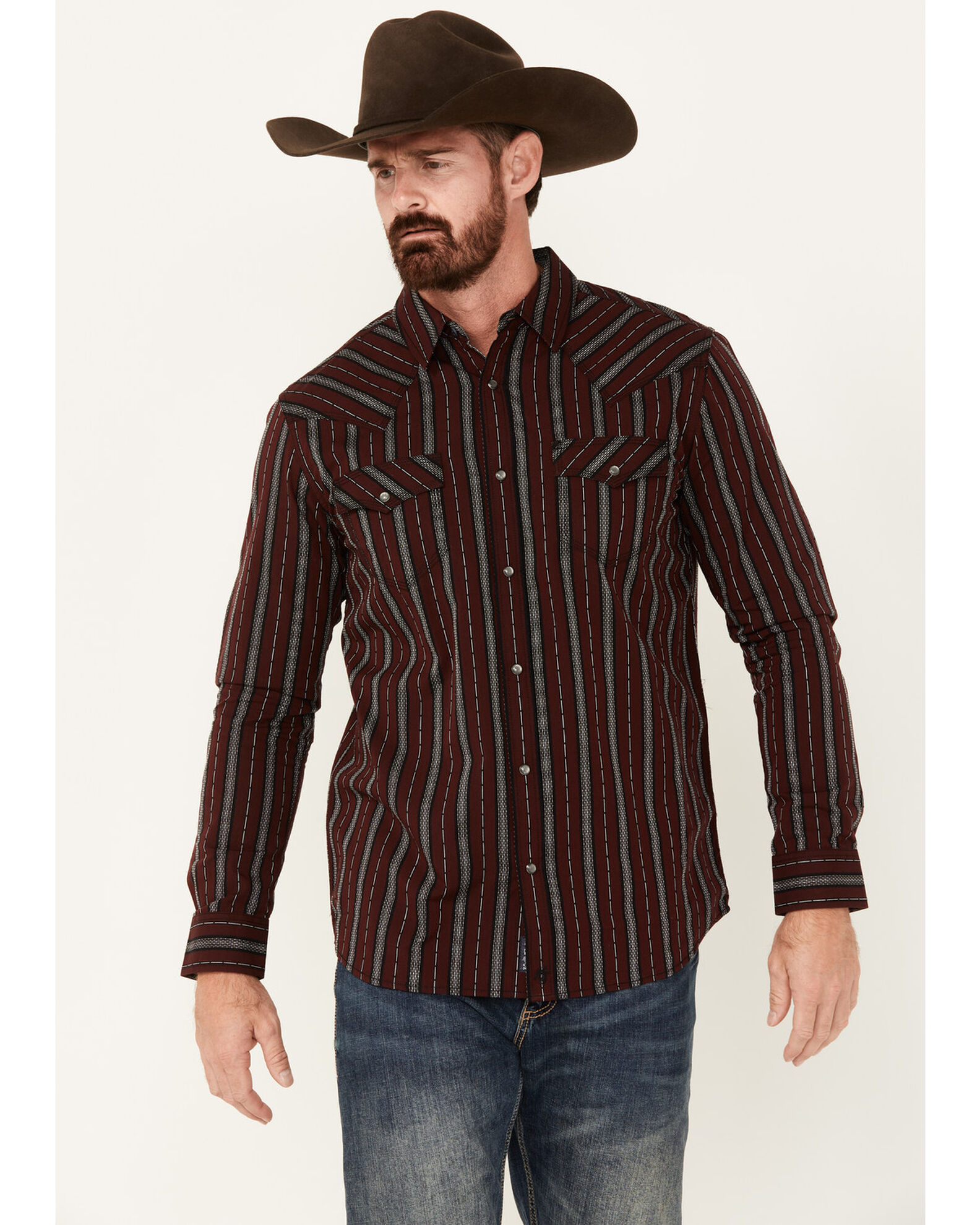 Moonshine Spirit Men's Striped Print Long Sleeve Snap Western Shirt