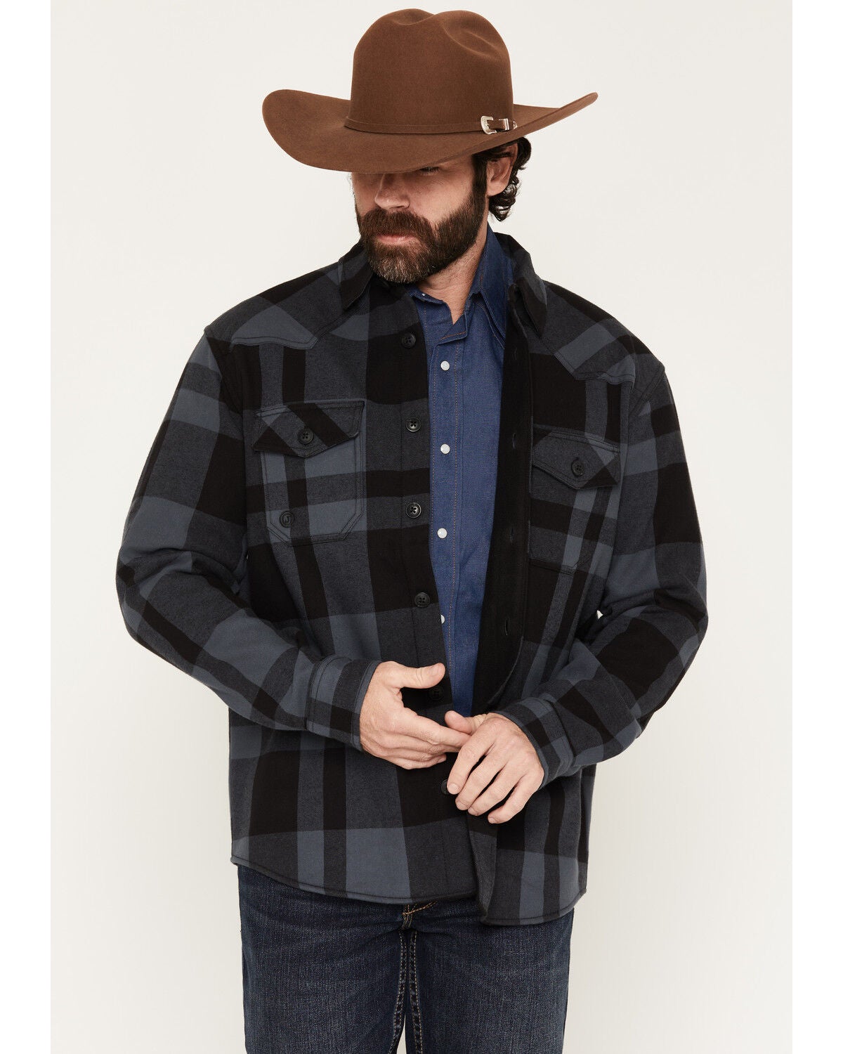 Cody James Men's Calhoun Plaid Print Fleece Lined Shirt Jacket, Medium Grey, hi-res